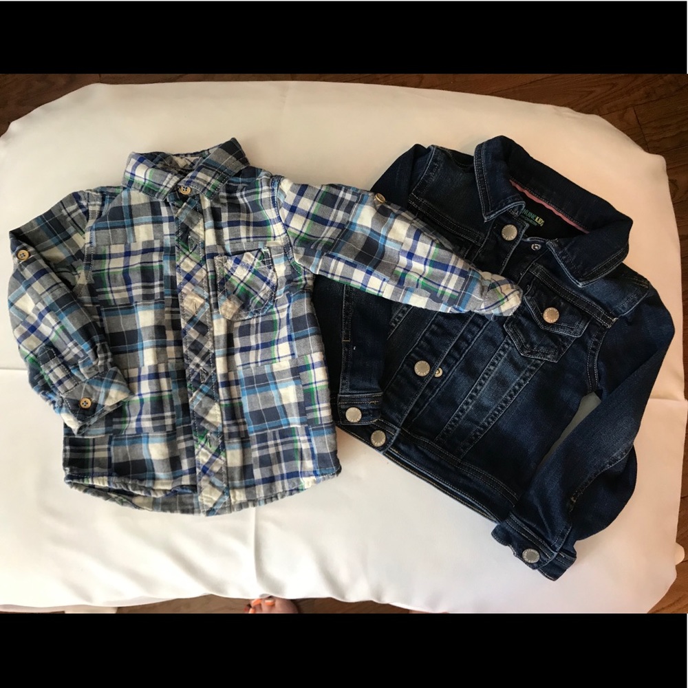 Boys denim jacket and plaid shirt